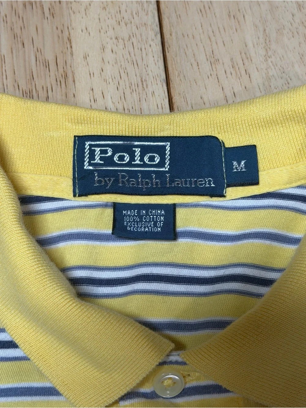 Vintage Polo Ralph Lauren Yellow Striped Polo Shirt Mens Medium Embroidered Pony
